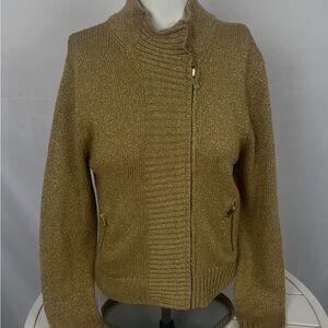 Michael Kors Gold Knit Zip Cardigan